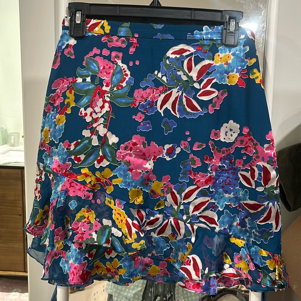 Saloni silk floral print skirt